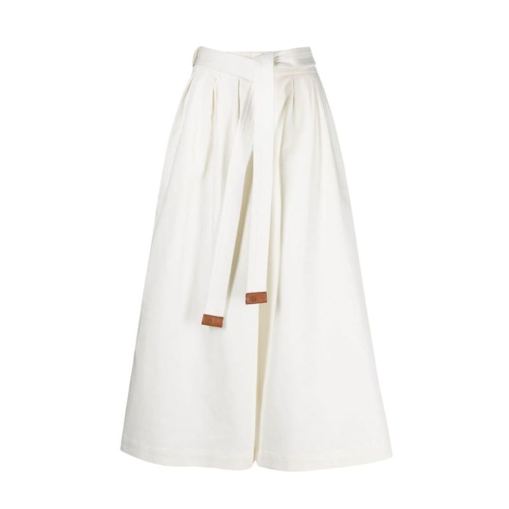 Loewe Women's Belted Wide Leg Cropped Denim Jeans White